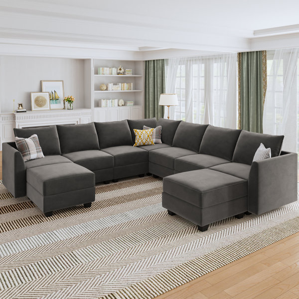 Wade Logan® Berenika U-shaped Modular Sectional Sofa Reversible Velvet Sectional Sofa Couch With ...